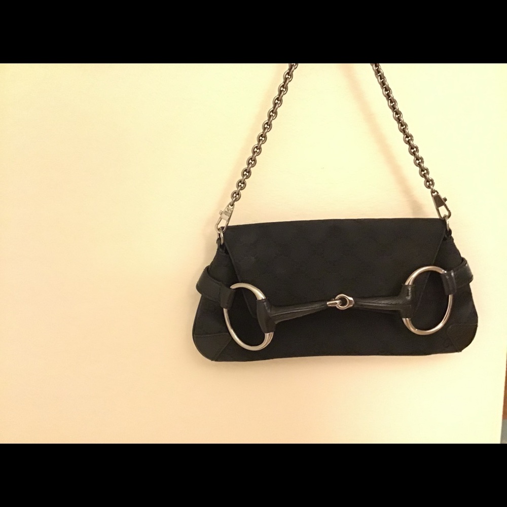 Authentic Gucci Small Horsebit Purse Silver Chain